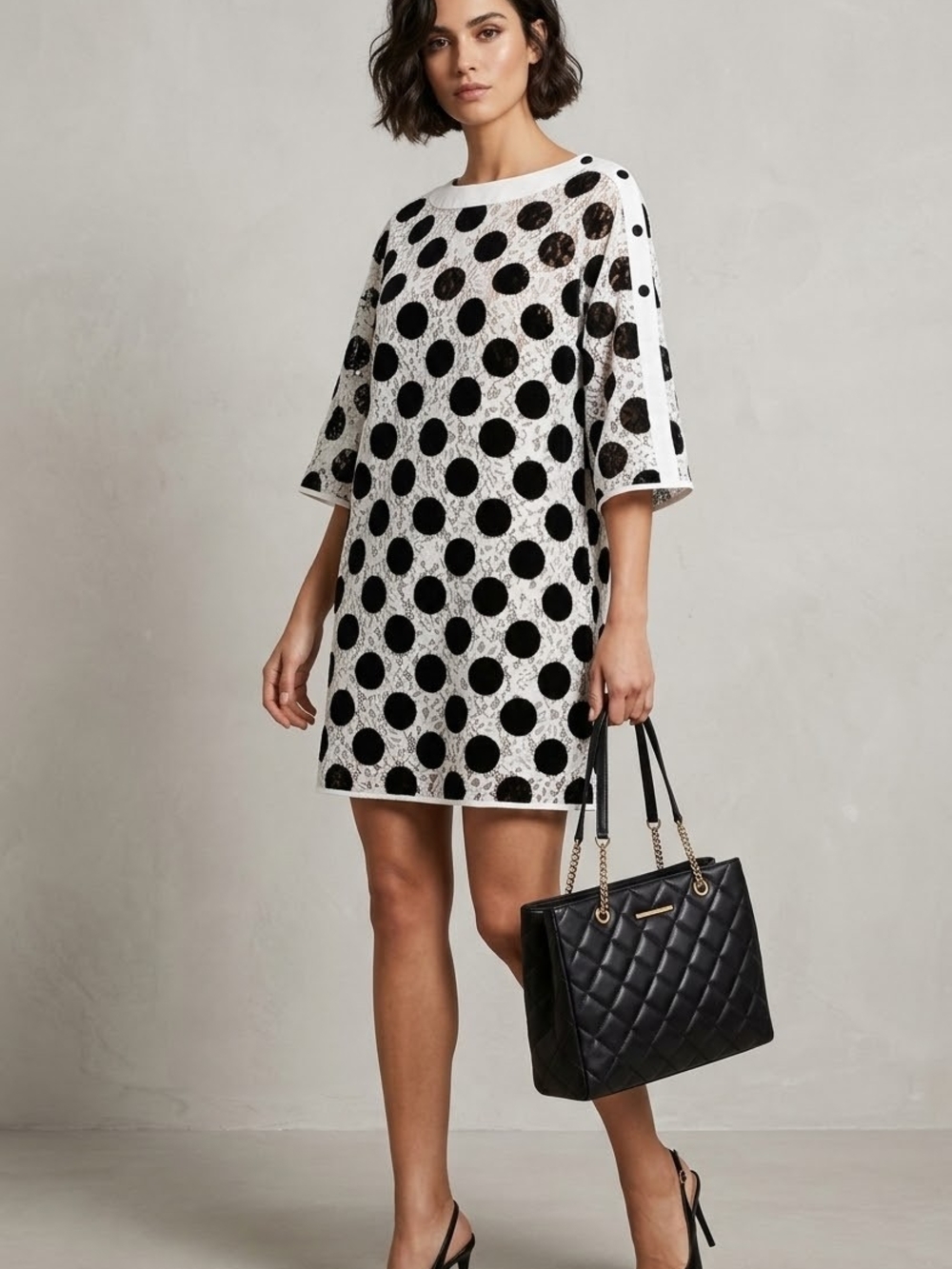 Zara Black and White Polka Dot Lace Mini Dress